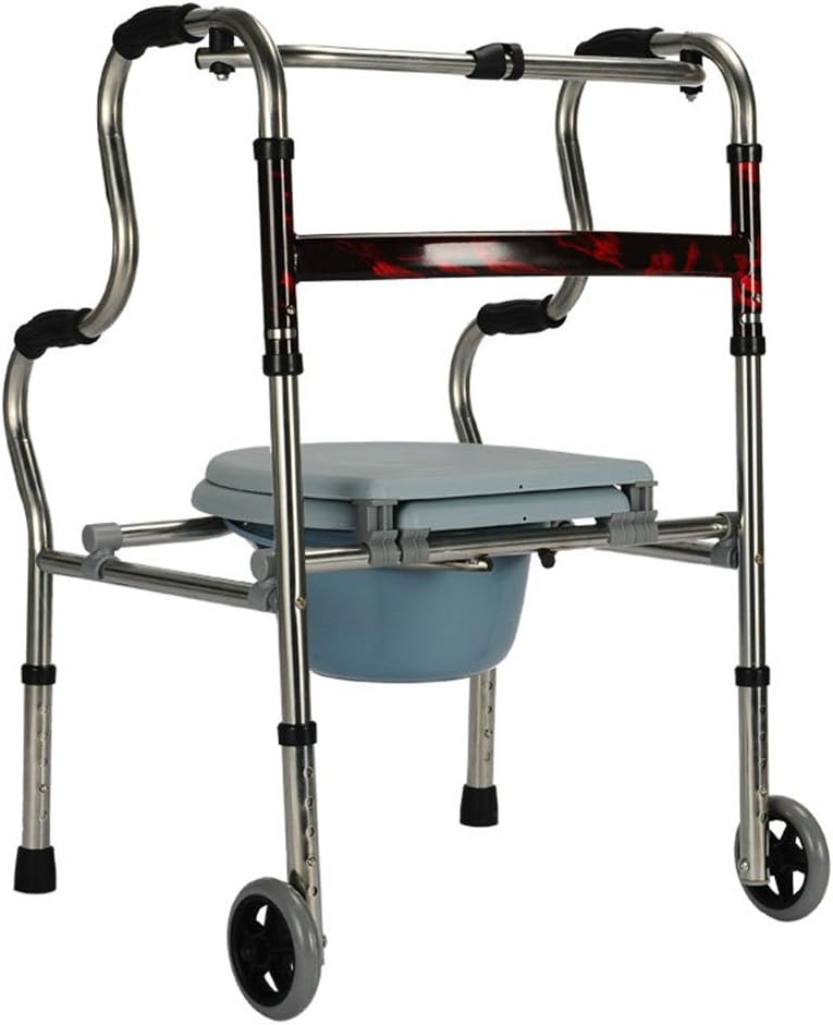 HJHY® walking aids, Toilet chair walker Dual-use Old man Pregnant women Disabled Fold toilet bowl Belt wheel Toilet chair Commode