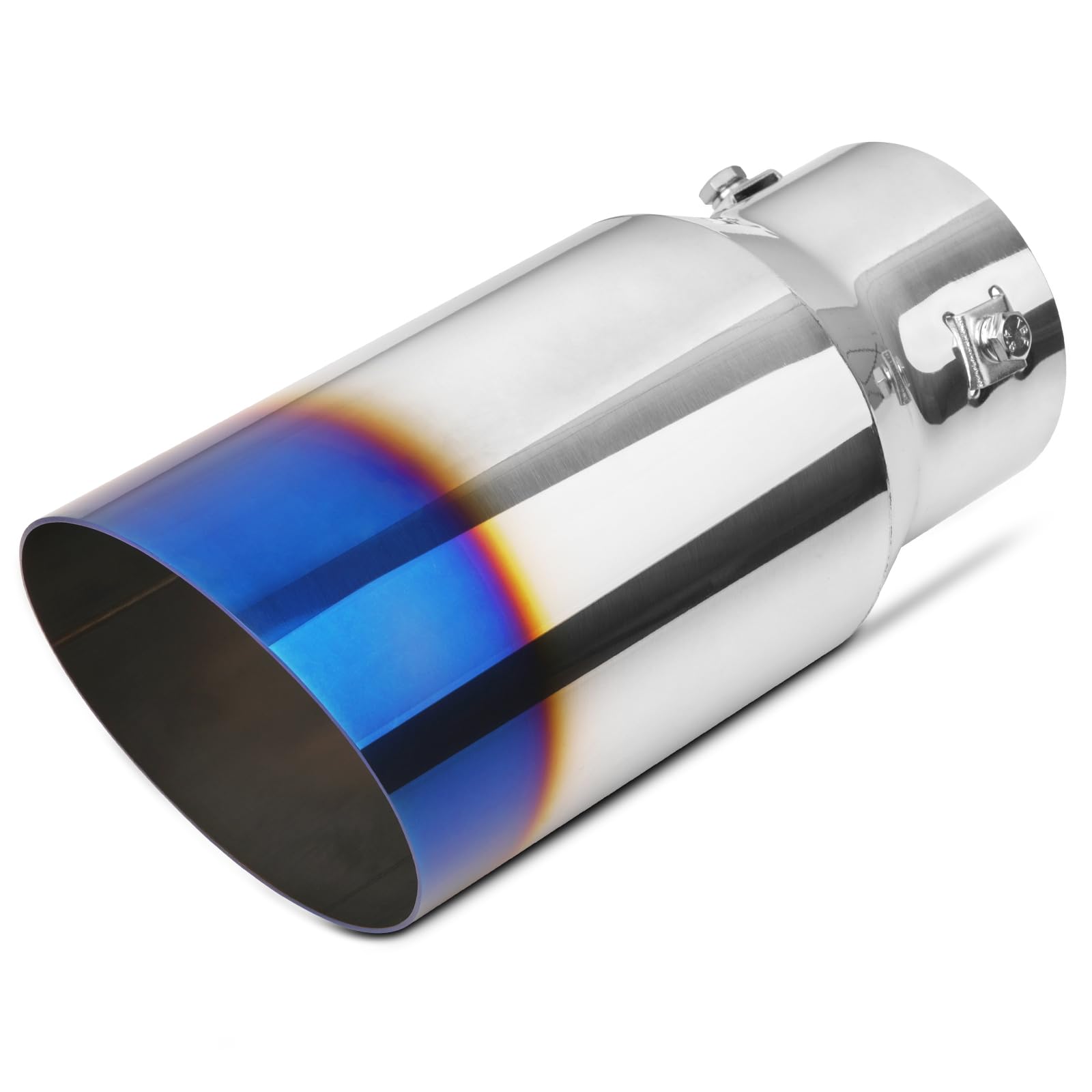 Photo 1 of 1.5"-2.5" Inlet Adjustable Exhaust Tip, 4" Outlet 9" Overall Length, Blue Burnt Stainless Steel Tail Pipe, Bolt-On (fit for 1.5"/ 1.75"/ 2.0"/ 2.25"/ 2.5" OD Tailpipe)