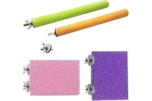 NEWCOMDIGI Colorful Bird Perch Stand, Birdcage Toys, Natural Wood Platform and Paw Grinding Sticks for Parrot, Budgies, Parakeet, Cockatiels, Hamster, Conure, Lovebirds, Gerbil, Rat, Mouse(4 PCS Set)