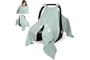 BORYOKUN Muslin Car Seat Cover for Babies, Baby Carseat Cover for Boys Girls, Lightweight Infant Car Seat Canopy, Breathable Stroller Cover, Multiuse Baby Carrier Cover & Nursing Breastfeeding Cover