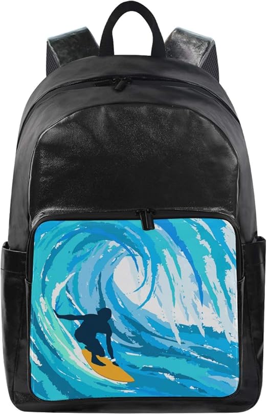 Sea Surfing Waterproof Student Shoulder Backpack Black Bookbag for Teen