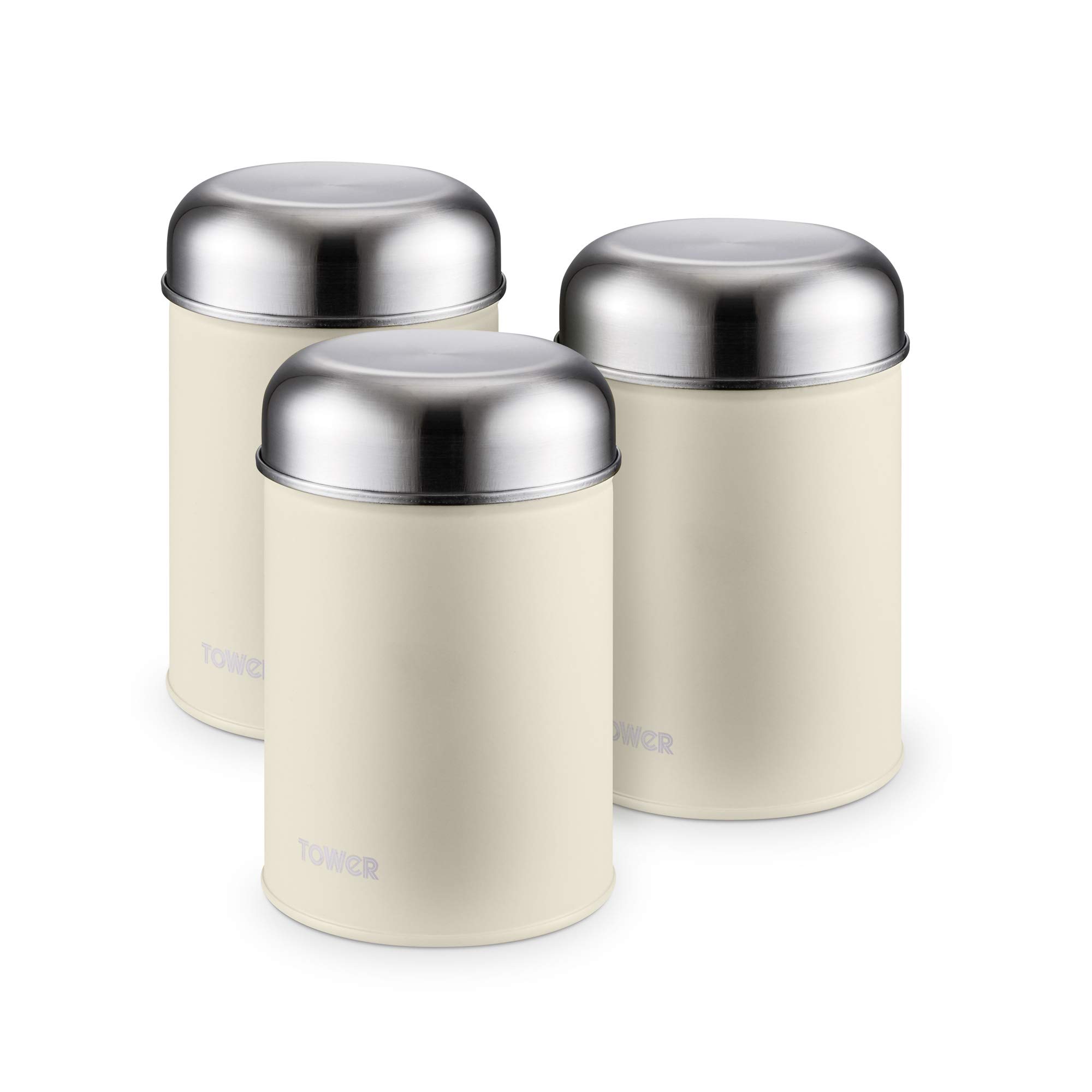 Tower Infinity Stone Set of 3 Storage Canisters for Coffee/Sugar/Tea, Stainless Steel, Pebble