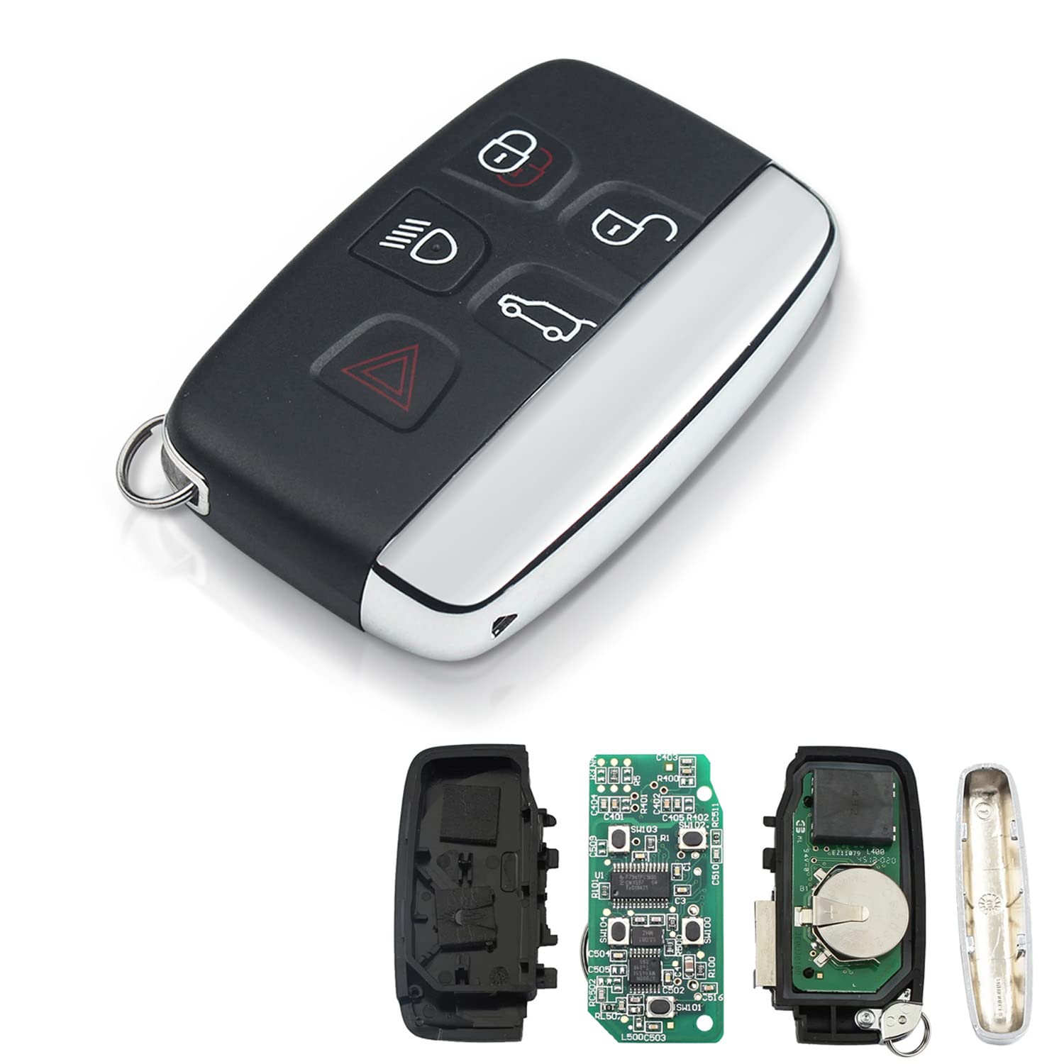 Heart Horse 5 Buttons Remote Key Fob Replacement for Land R0ver Discovery Freelander Range Rover Evoque Sport LR4, 433MHz Car Key Fob Case Shell with Chip Evoque Remote Key Case, Freelander Key Fob