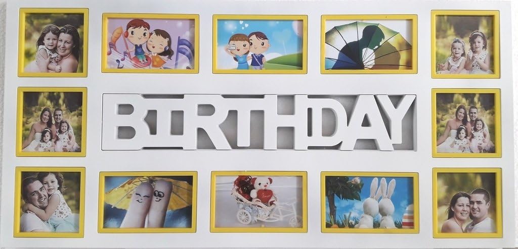 THINK3 Plastic Birthday Photo Frame with 12 Photos (White, 35X71 cm)