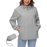 Avoogue Womens Waterproof Rain Jacket Lightweight Raincoat Packable Hooded Outdoor Windbreaker