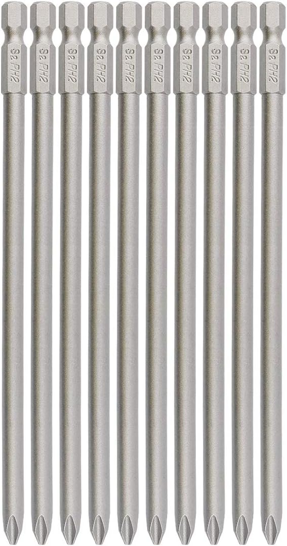 Nxtop 6 in Phillips Screwdriver Bit Sets 1/4 Inch Hex Shank Magnetic Screwdriver Bits Cross Head S2 Steel Screwdriver Bits 10 Pack