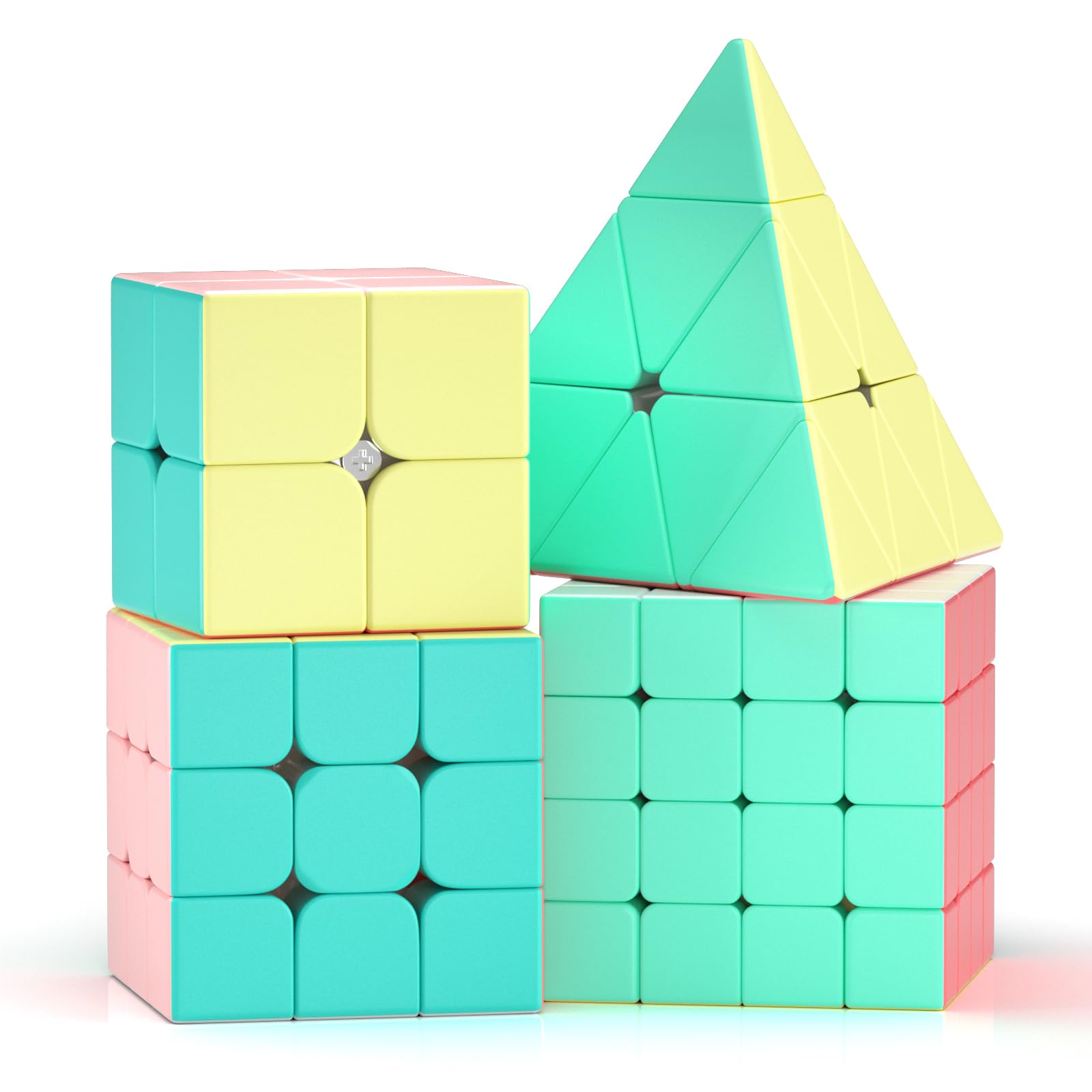 ROXENDA Speed Cube Set, 2X2 3X3 4X4 Pyramid Cube Stickerless with Instruction [4 Pack] (Macaron Cube Set)