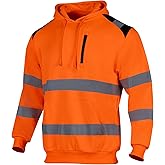 Men's High Visibility Reflective Work Hoodie,High Vis Safety Hooded Construction Pullover Sweatshirt
