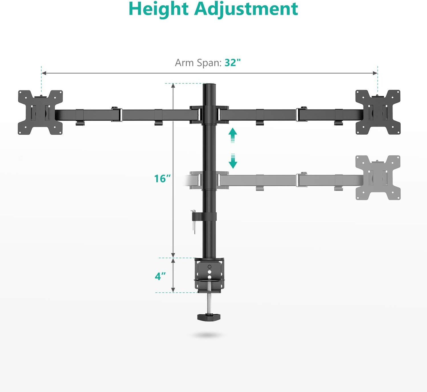WALI Dual LCD Monitor Fully Adjustable Desk Mount Stand Fits 2 Screens up to 27 inch, 22 lbs. Weight Capacity per Arm (M002), Black : Office Products