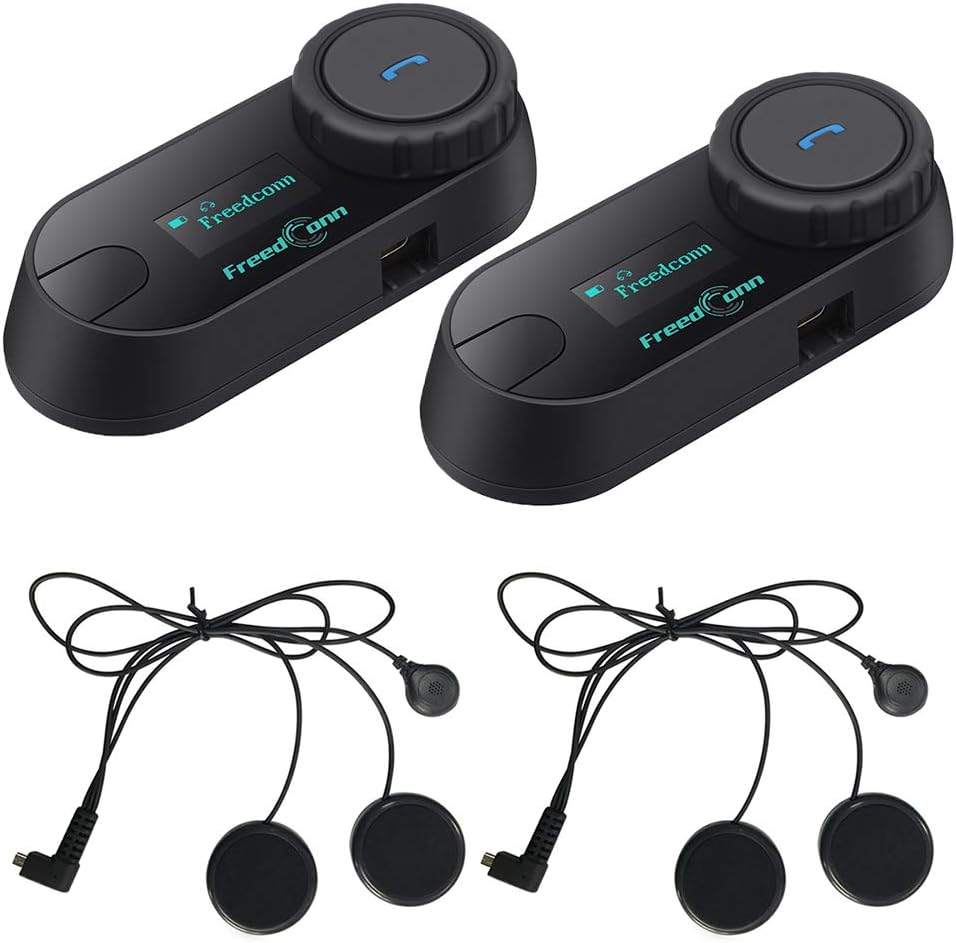 Motorcycle Helmet Bluetooth Headset T-COM SC 2Pack,2-Way 800M Universal Pairing BT5.0 Intercom Communication System kit for Motorbike,Interphone with LCD Screen/Music Sharing/FM/Siri/IP65/2 in1 mic