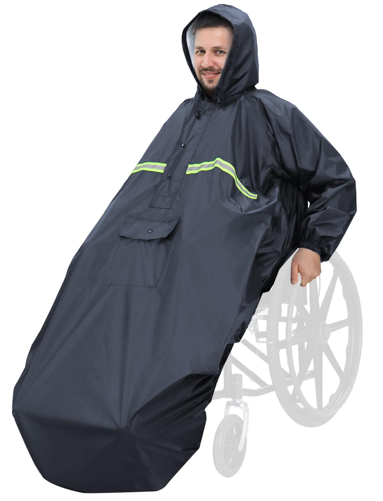 ANYOO Waterproof Wheelchair Poncho Cover with Sleeves, Lightweight Rain Poncho Cape Shield with Elastics Provide Dry Protection for Wheelchairs, Unisex, Grey, One Size