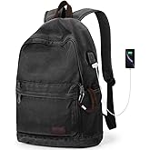 Muzze Canvas Backpack for Women and Men, Lightweight Classic Laptop Backpack with USB Charging Port for School, Travel and Daily Use, Black