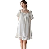 COSOSA Women's Cotton Nightgowns Vintage Lightweight Gown Sets Short Sleeve Princess Nightdress