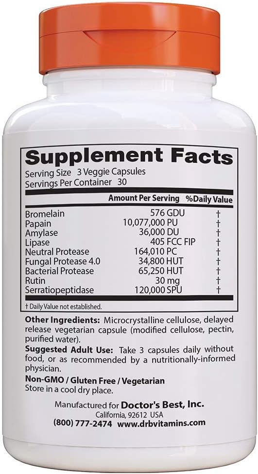 Doctor's Best Proteolytic enzymes, Digestion, Muscle, Joint, Non-GMO, Gluten Free, Vegetarian, 90 Veggie Caps: Health & Personal Care