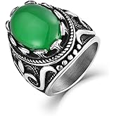 VA JENT Men Retro Ring Large Tiger Eye Stone Stainless Steel Wedding Ring Oval Gemstone Gifts for Men