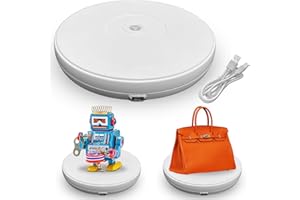 fotoconic White Electric Motorized Rotating Turntable Display Stand with LED, Type-C Cable, 10 Inch / 25cm Diameter, 20 Lbs Centric Loading for Shop Display