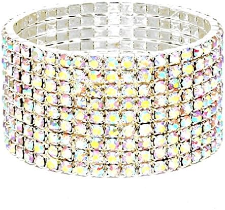 Affordable Wedding Jewelry Sparkling Nine Line AB Rhinestone Crystal Silver Stretch Bracelet