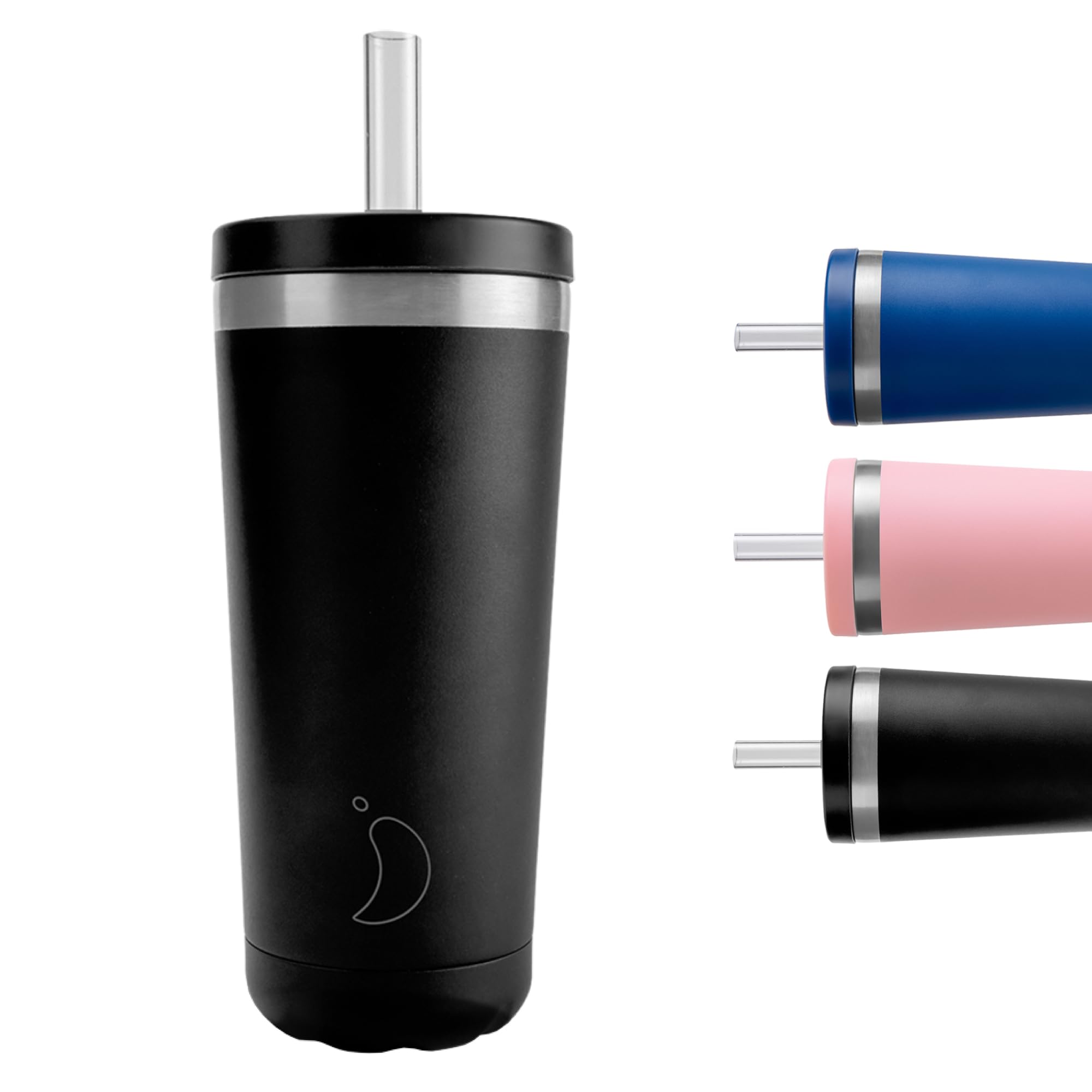 Chilly's Original Coffee Cup with Straw Lid - Thermal Travel Mug - Reusable Closed Cups with Drinking Straw - Double Walled Vacuum Insulated Mug - Monochrome Black, 500ml