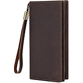 BAIGIO Genuine Leather Long Wallet for Men Bifold Wallet RFID Blocking Multi Card Purse with Zipper Wallet for Men Brown