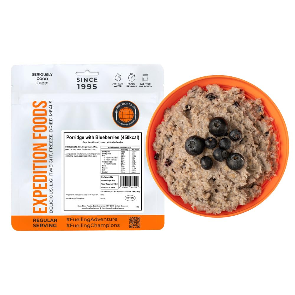 EXPEDITION FOODS Porridge with Blueberries (Single Serving / 450KCAL) | Freeze-Dried Camping & Hiking Food