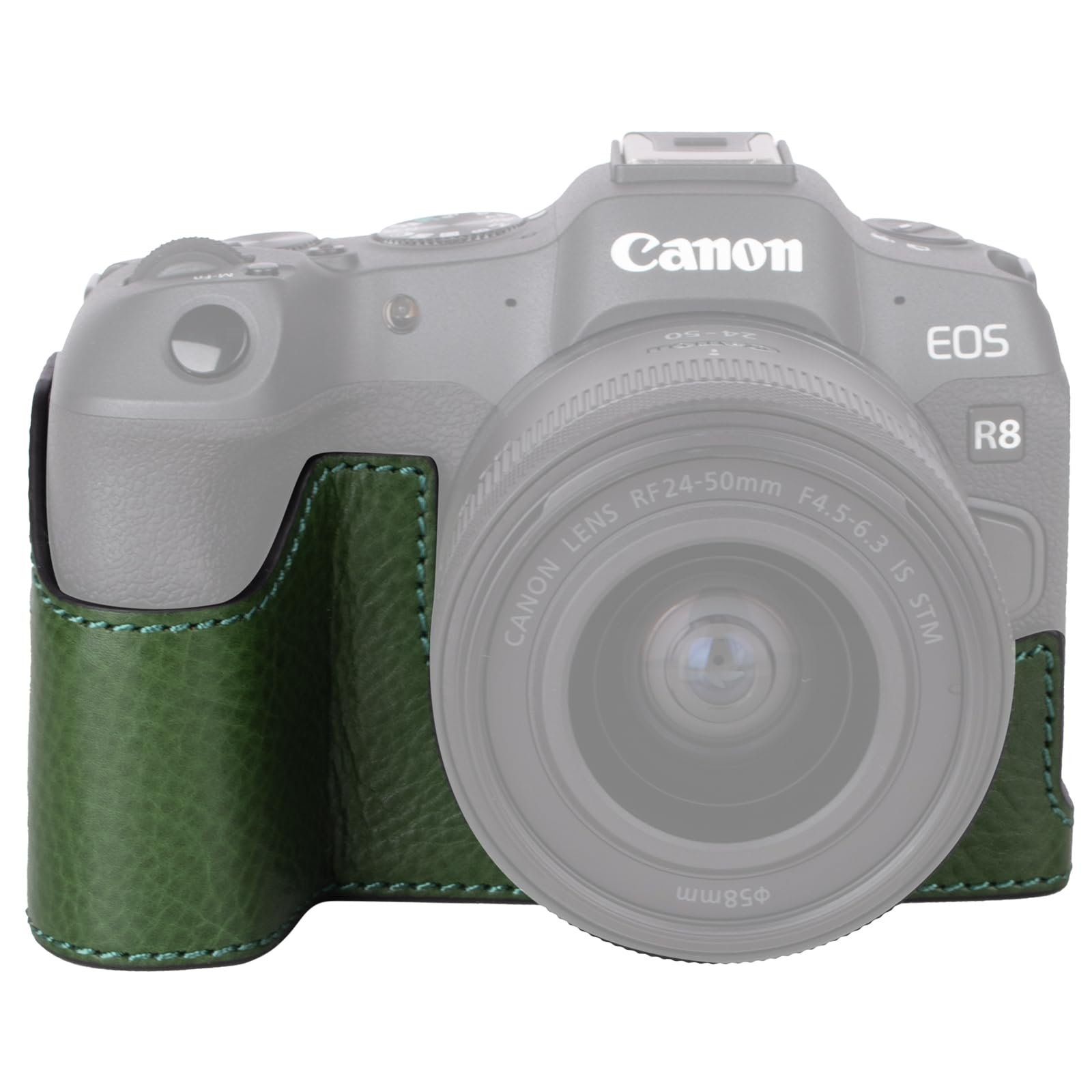 MUZIRI KINOKOO Canon EOS R8 Case, Retro Style Genuine Leather Case for Canon EOS R8/EOSR8 Camera Bottom Protective Case - with Hand Grip and Opening Bottom Design - Green