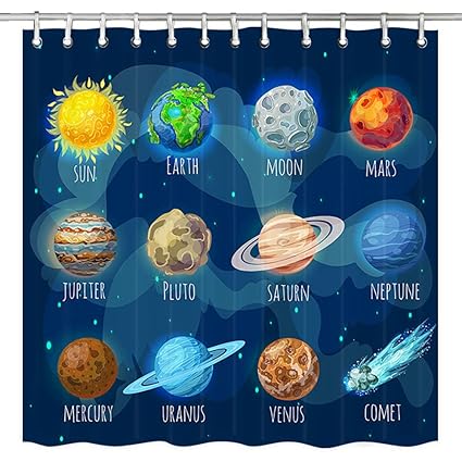 Nymb Cute Planet Quotes Shower Curtain Universe Cartoon Solar System Planet Decor For Kids Girls Decor Shower Cutains For Bathroom Waterproof Fabric
