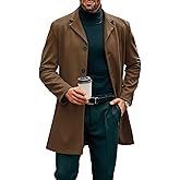 PASLTER Mens Mid Long Trench Coat Slim Fit Winter Pea Coat Single Breasted Business Overcoat