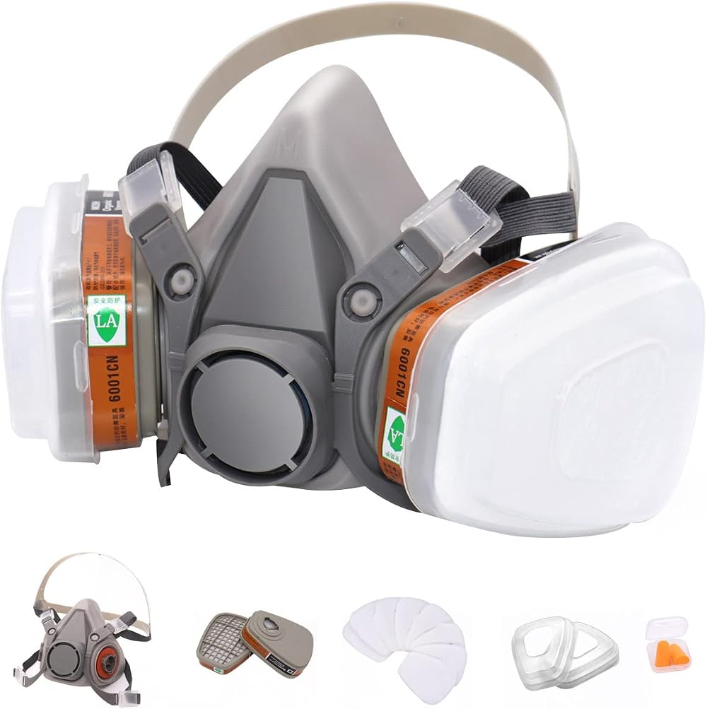 ANUNU Reusable Half Face Respirator Mask with 6001 Filters for Paint Welding