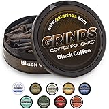 Grinds Coffee Pouches | 3 Cans of Black Coffee | Tobacco Free, Nicotine Free Healthy Alternative | 18 Pouches Per Can | 1 Pou
