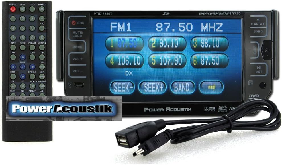 Power Acoustik PTID-5850T In-Dash Single DIN Motorized 5.8 inch TFT LCD Monitor with RAZOR Style Controls, DVD, CD, MP3 Player, USB, SD, iPod Ready, BUILT-IN TV TUNER and Remote