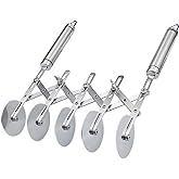 Juome 5 Wheel Pastry Cutter Stainless Pizza Slicer Multi-Round Dough Cutter | Roller Cookie Pastry Knife Divider with Handle
