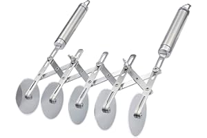 JUOME 5 Wheel Pastry Cutter Stainless Pizza Slicer Multi-Round Dough Cutter Roller Cookie Pastry Knife Divider with Handle