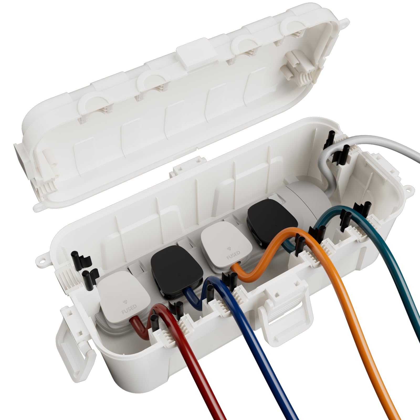 RESTMO Outdoor Waterproof Box (29 × 13.2 × 10cm), IP54 Weatherproof Electrical Box for Multi Plug Extension Lead, Protect Outlet, Plug, Christmas String Lights from Water, Snow, Dust, White