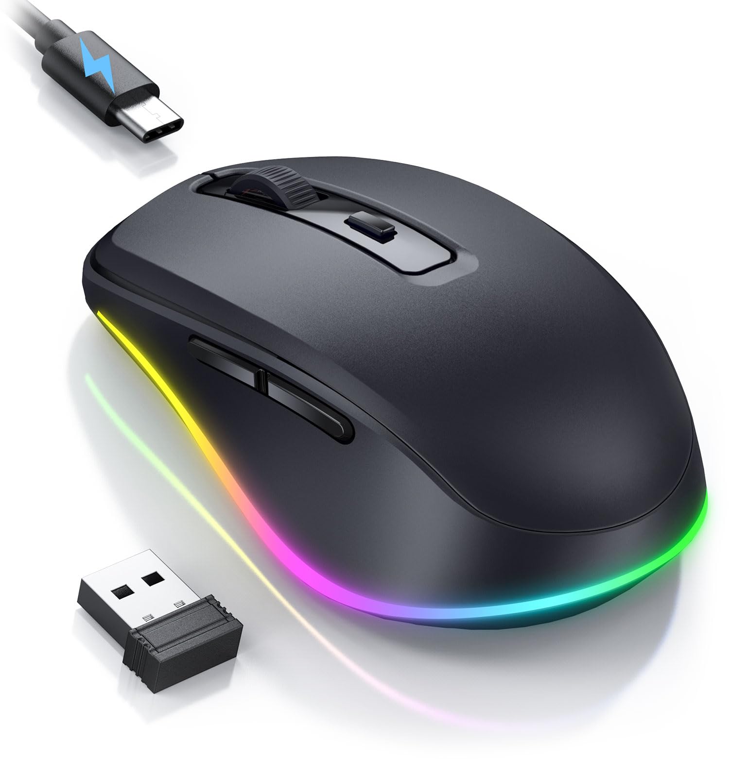 seenda Kabellose Maus mit Jiggler, RGB-Beleuchtung, 2000 DPI, Schwarz