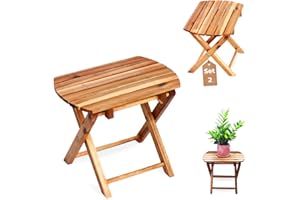 TIMBERHOLM Pack of 2 Outdoor Folding Side Tables, Small Folding Table Outdoor, Foldable Outdoor Side Table, Portable Side Table, Small Porch Table, Small Coffee End Table (Natural, Oval)
