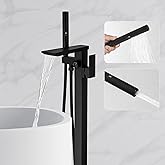 RUMOSE Matte Black Bathtub Filler Freestanding Tub Filler Floor Mount Tub Faucet Waterfall Free Standing Bathtub Faucet High Flow Brass Bath Shower Faucets with Handheld Sprayer