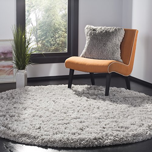 Safavieh Polar Shag Collection PSG800D Silver Round Area Rug, 6'7" in Diameter