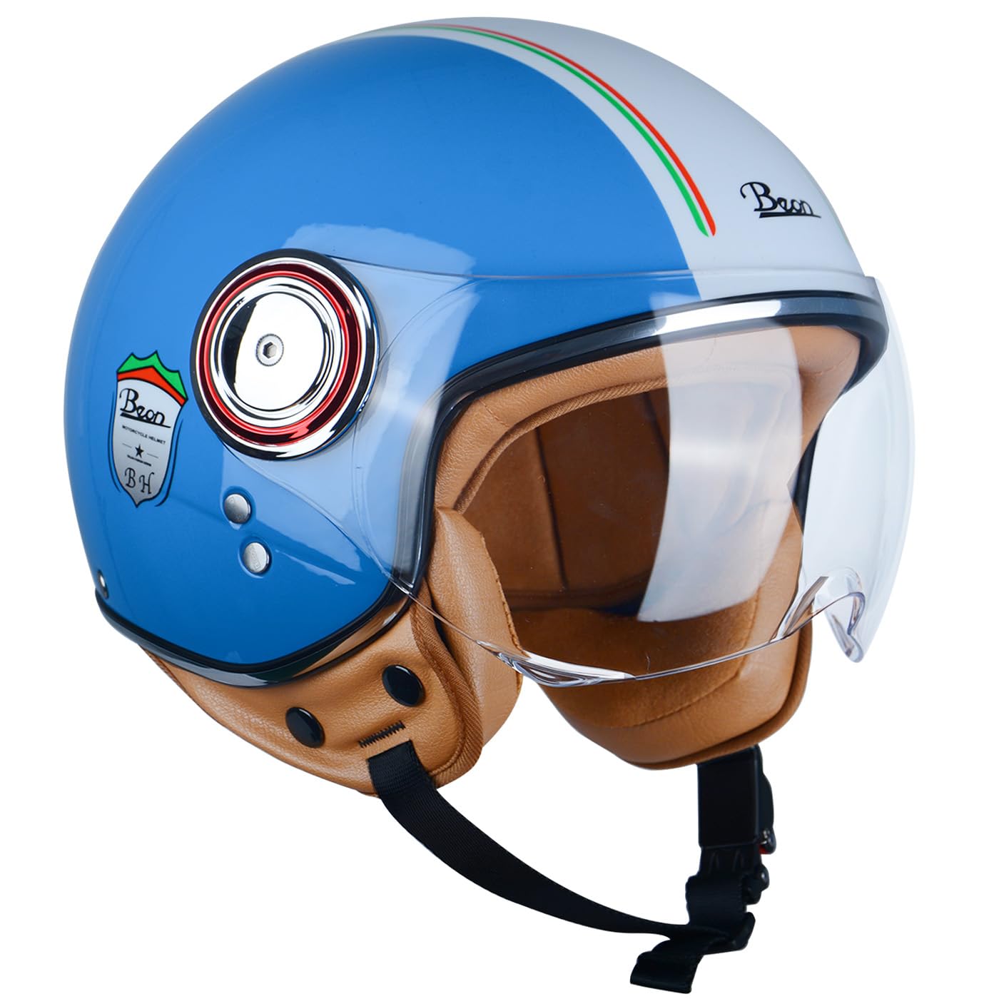 BEON Motorcycle Half Helmet with Visor, 3/4 Retro