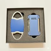 Visol Custom Gift Set &ndash; Perfecto Double Guillotine Cutter (Blue &amp; Stainless Steel) &amp; Vinson Flat Torch Lighter (Blue) &ndash; Personalized Engraving