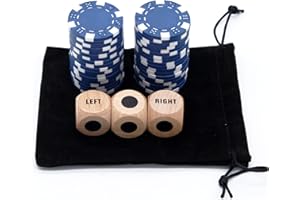 Bilywey Upgrade Left Right Center Dice Game Set with 3Pcs Beech Wood Dices + 36Pcs 11.5g Poker Chips (Blue)