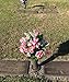 Stay-In-The-Vase Artificial Cemetery Flowers for Outdoor-Grave-Decorations - Pink-Rose Bud Bouquet Lush Fake Flowers, Non-Bleed Colors Design