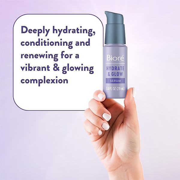 BIORÉ HYDRATE & GLOW FACE SERUM FOR DRY, SENSITIVE SKIN WITH HYALURONIC ACID, COCONUT WATER AND PREBIOTICS, DERMATOLOGIST TESTED FACE SERUM, FRAGRANCE FREE, NOT TESTED ON ANIMALS, 1 OZ BOTTLE