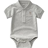 SUYEORLI Baby Boys Girls Polo Bodysuit Cotton Short Sleeve Embroidery Bear Romper Jumpsuit 0-24 Months