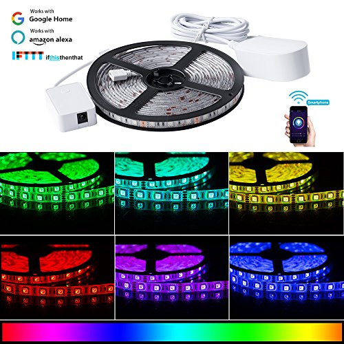 COOSA LED Strip Lights Wifi Wireless Smart Phone Control 5M 16.4Ft 300 LED Light Strips Kit 5050 RGB Waterproof IP65 Compatible with Alexa Google Home IFTTT Android and iOS for Home,Party,Ad Decor,Bar