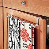 mDesign Over-the-Cabinet Kitchen Dish Towel Bar Holder - 14", Brushed Stainless Steel