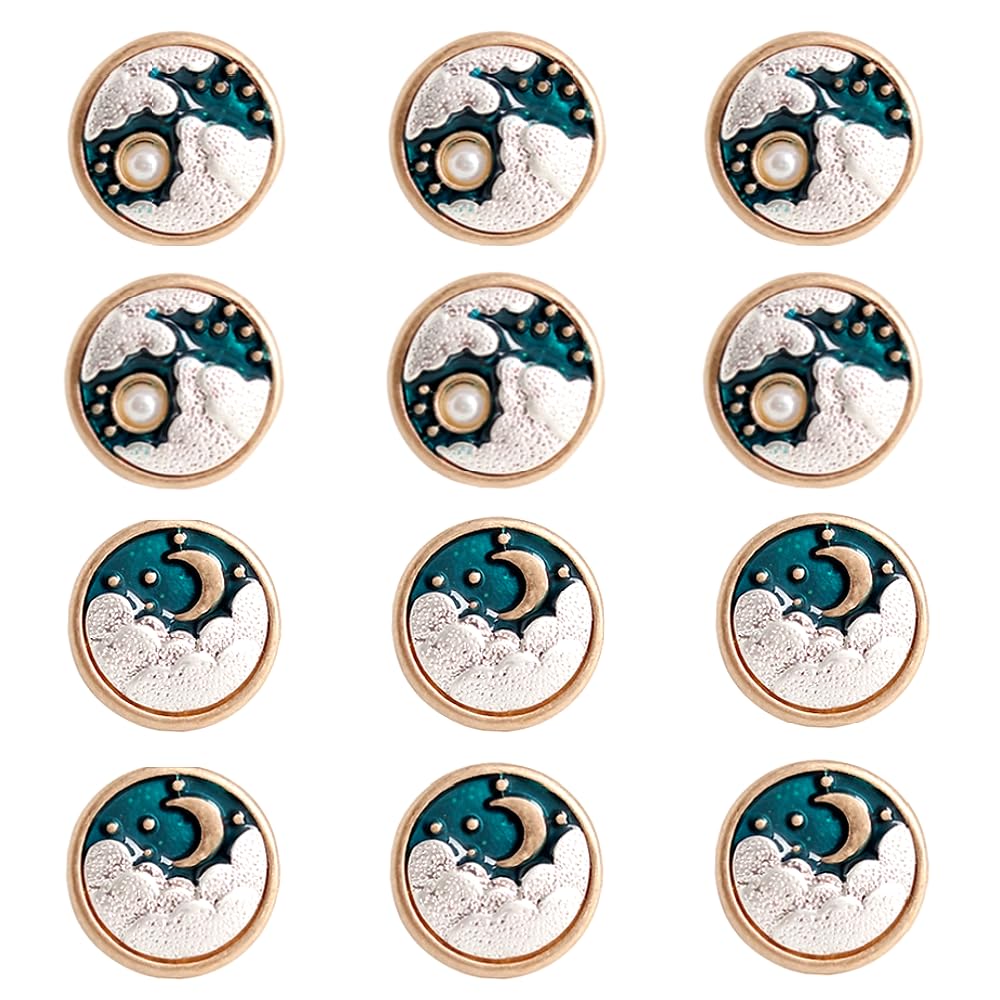 AHEOVSD 12 PCS Metal Pearl Buttons - Vintage Sun Moon Star Buttons for Sewing Clothing, Suits, Coats, Uniforms and Jackets