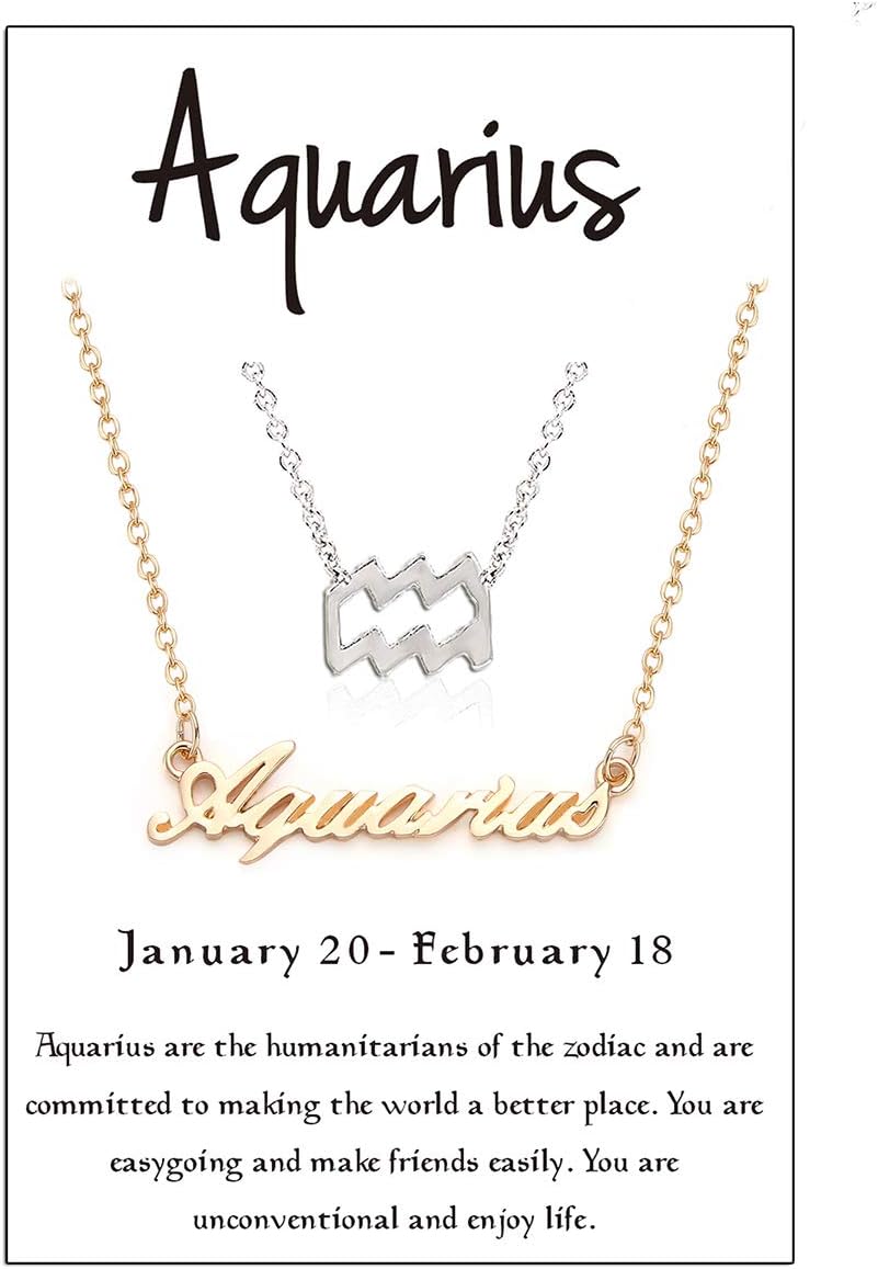 Zealmer 18K Gold Plated 12 Zodiac Sign Letter Pendant Necklace for Women Girls, 18" Birthday Gift, Gold Plated