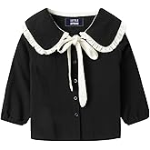 LittleSpring Girls Button Down Shirt with Peter Pan Collar Tie Bow Blouse