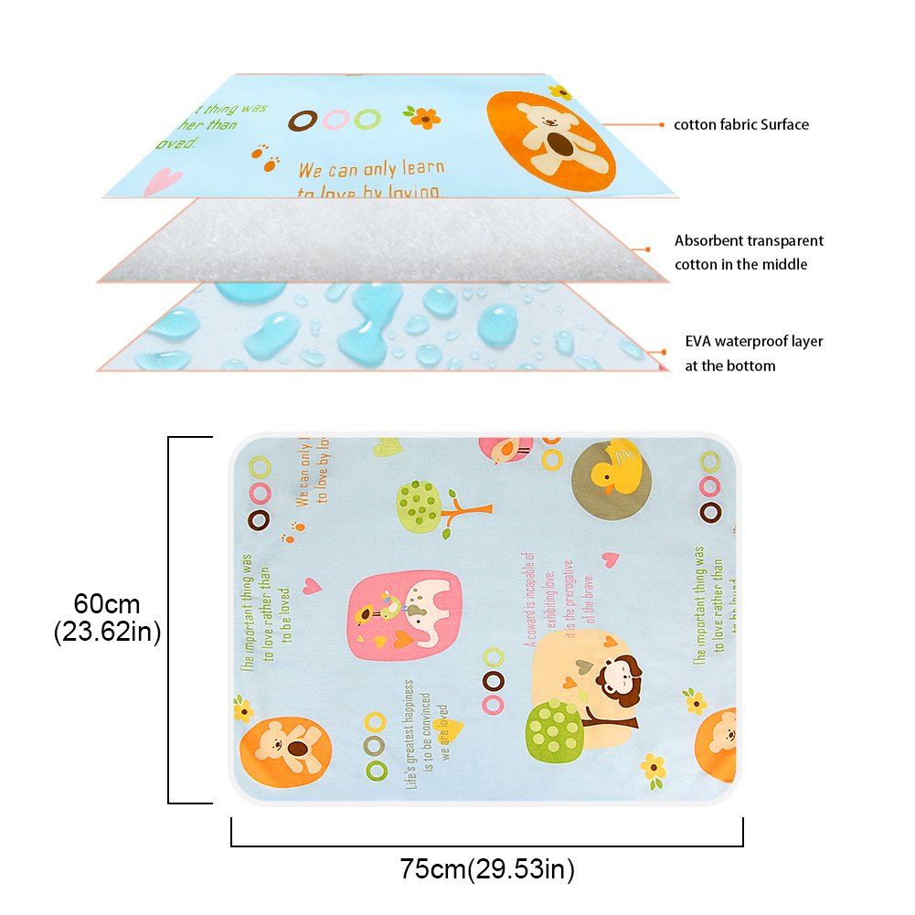 OOCOME Baby Pad Urine Pad Bed Pad 100% Pure Cotton Waterproof Washable Environmental Protection Pad Baby Stroller Children Adults with Incontinence (S)