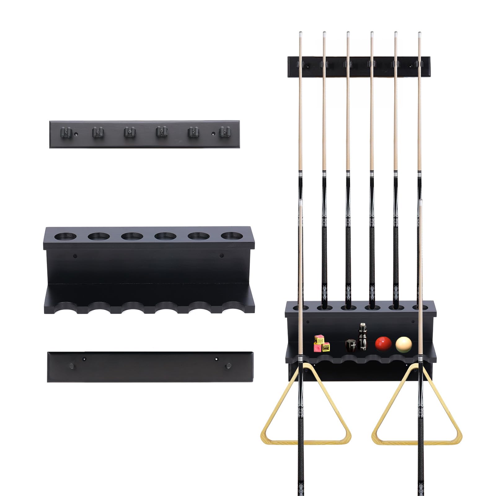 Photo 1 of Urban Deco Pool Cue Holder Wall Mounted Pool Stick Holder Pool Table Accessories Pool Cue Rack for 6 Cues Stick Storage Billiards Set Wood